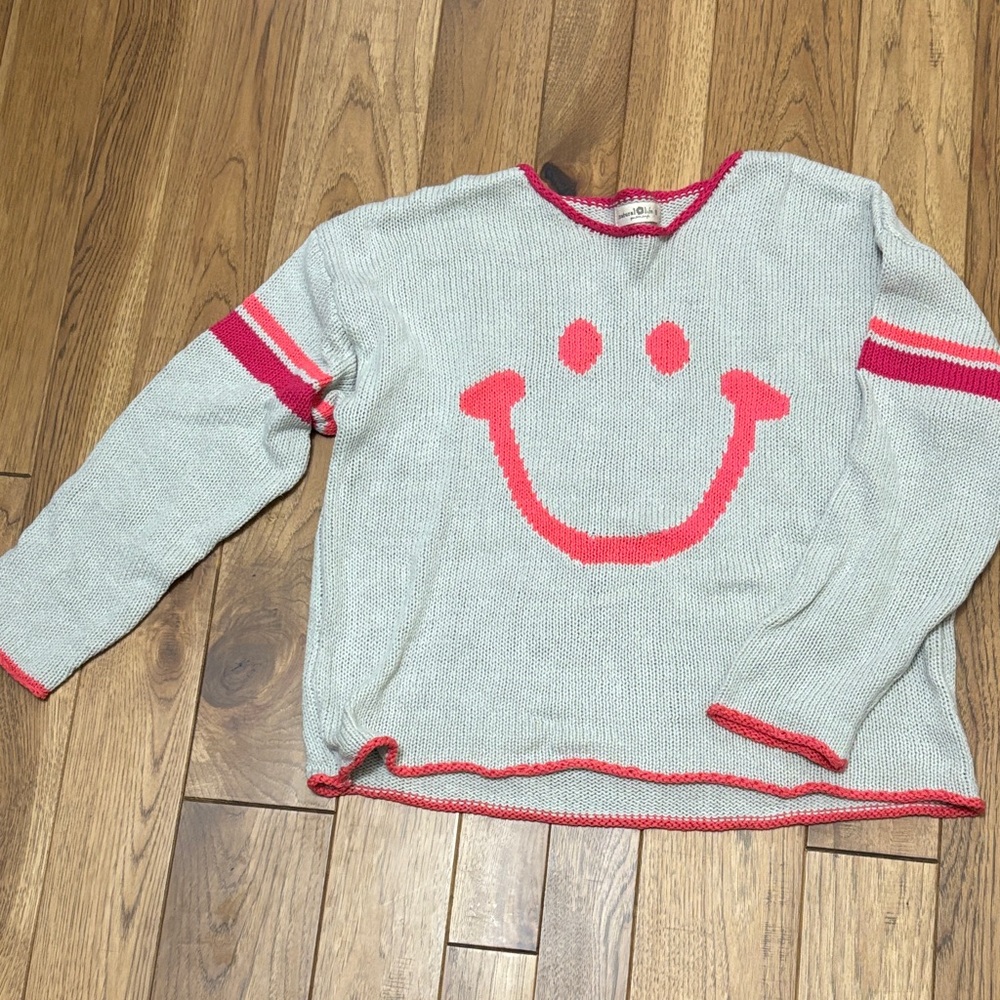 NATURAL LIFE Gray and Pink Smiley Sweater